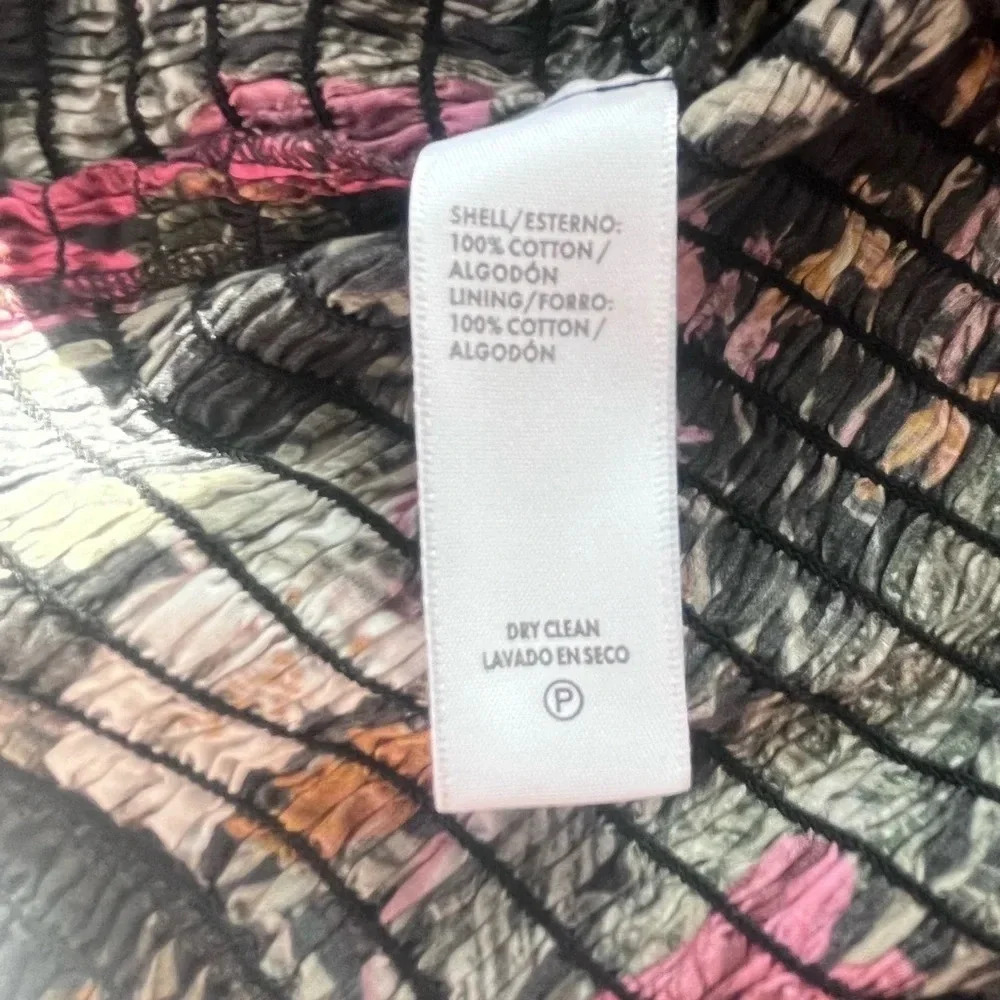 Rebecc Minkoff Black Floral Print Puff Sleeve Smocked Geneva Mini Size S - Picture 10 of 11